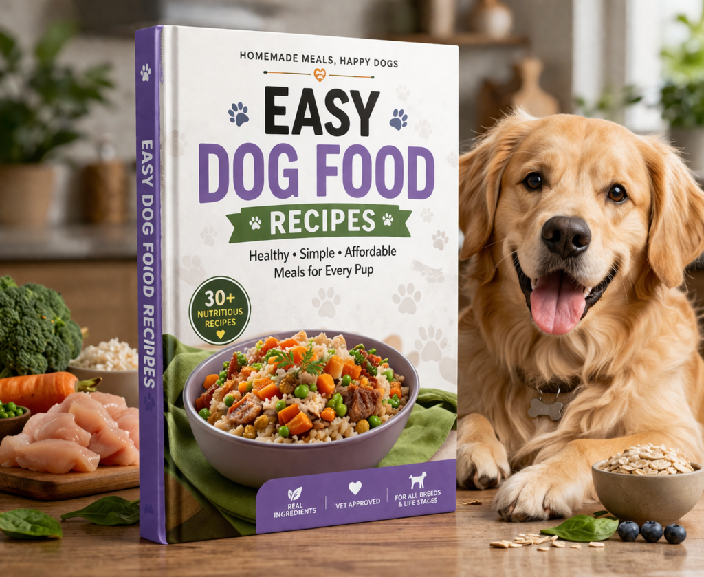 easy homemade dog food recipes in a bowl with fresh ingredients
