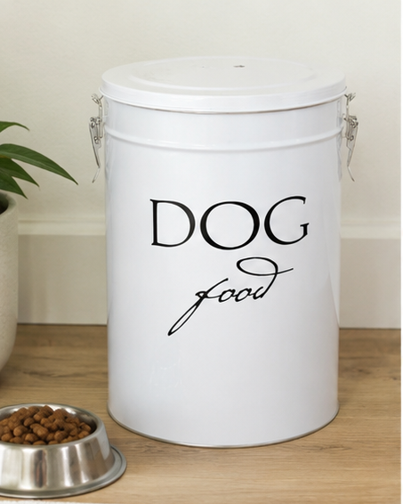 Harry Barker classic white dog food storage canister in modern kitchen