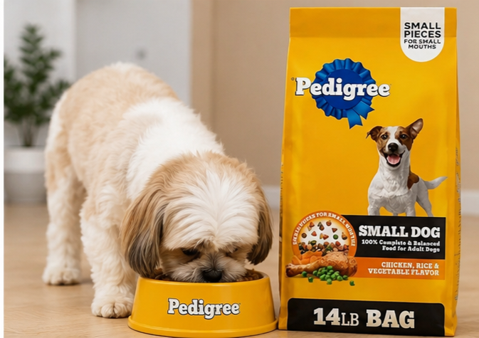 Pedigree Small Pieces Dog Food Close-Up Kibble Texture and Ingredients
