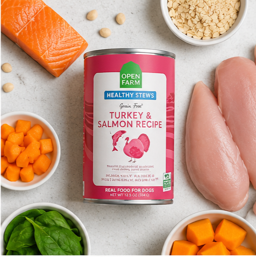 Open Farm Wet Stews Grain Free Wet Dog Food Turkey and Salmon Recipe can