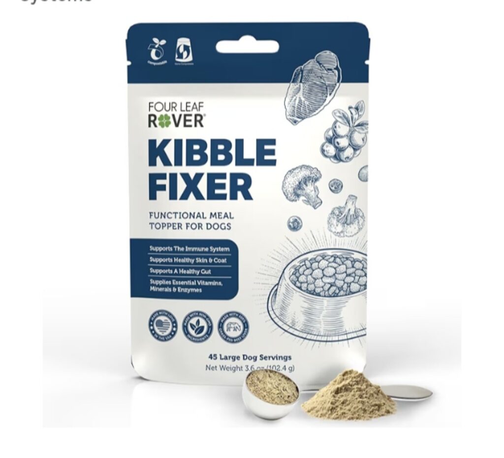 Dog kibble meal topper powder with vitamins minerals and enzymes for healthy digestion