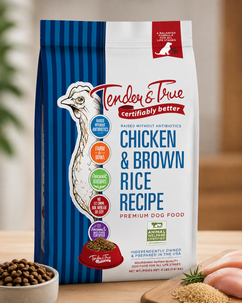 Tender & True Chicken & Brown Rice Recipe Dry Dog Food bag front view