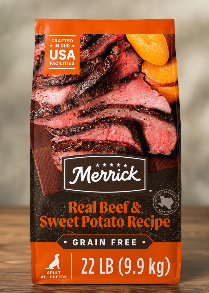 Merrick Grain Free Adult Dry Dog Food Real Texas Beef and Sweet Potato Recipe 22 lb Bag