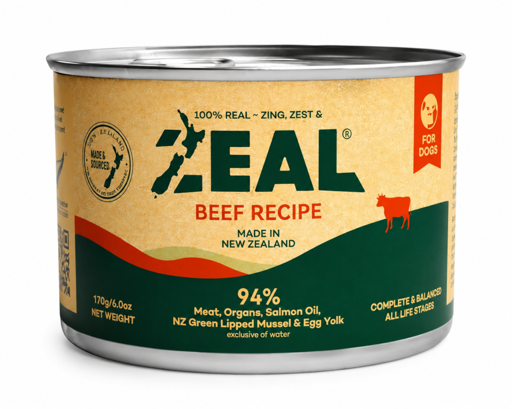 Premium ZEAL New Zealand Beef Wet Dog Food with high-protein grain-free nutrition for healthy dogs.