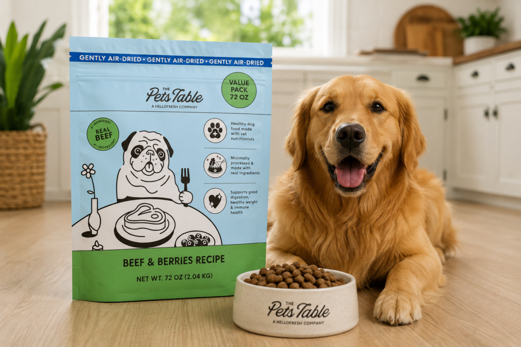 “The Pets Table Air Dried Grain Free Beef & Berries Recipe Dog Food Bag for Puppies Adult and Senior Dogs”