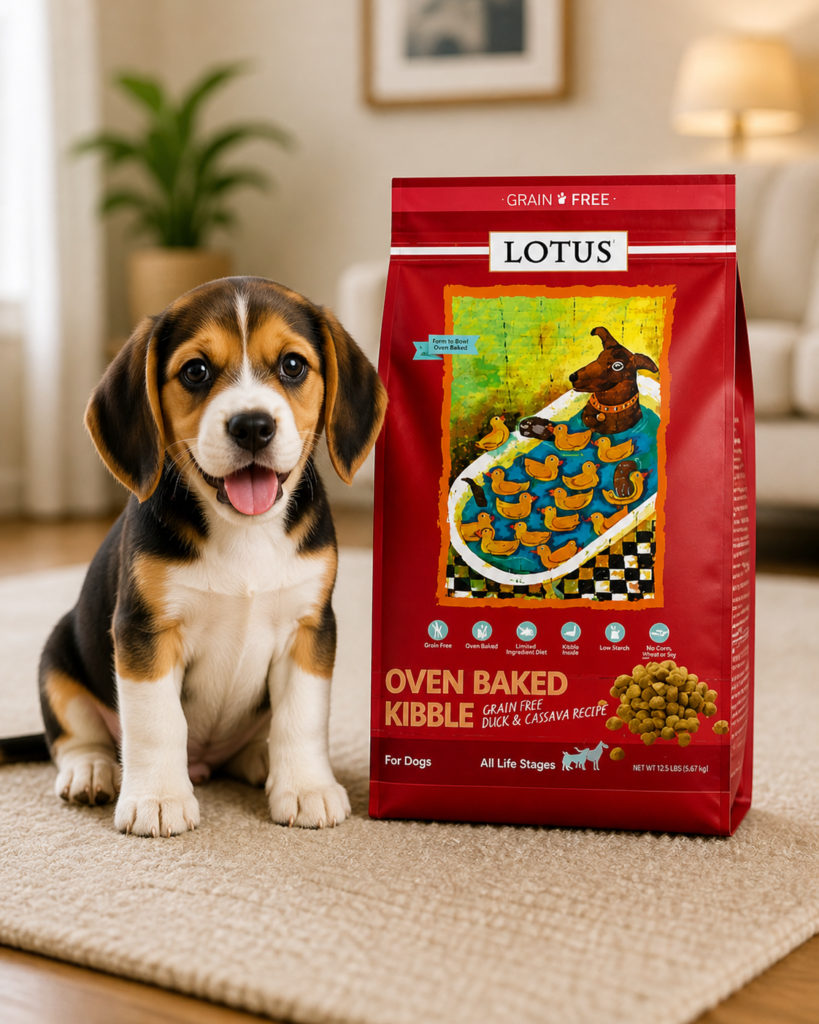 Lotus Oven Baked Kibble Grain Free Dog Food with Beef Duck and Cassava Recipe