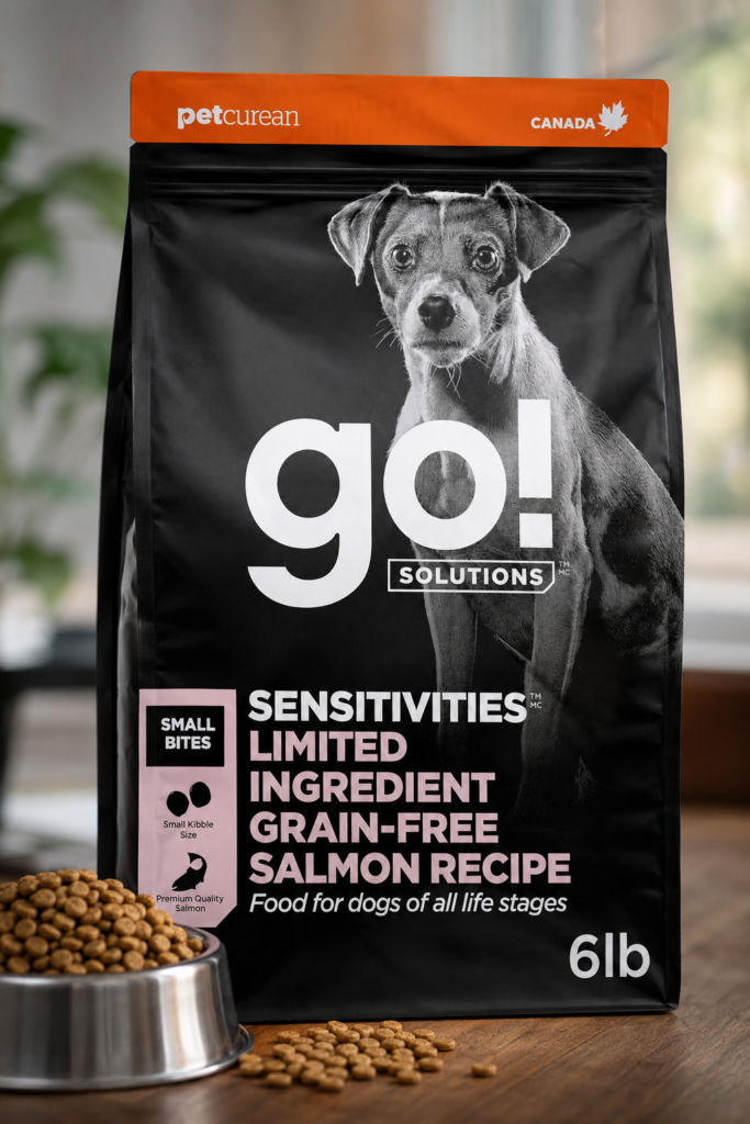 Go! Solutions Sensitivities Limited Ingredient Grain-Free Salmon Recipe Dog Food for Sensitive Stomachs, Small Bites Formula, 6 lb Bag