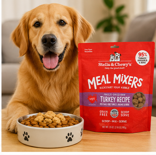 Stella & Chewy's Freeze-Dried Raw Turkey Meal Mixers dog food topper made with 95% cage-free turkey for picky eaters