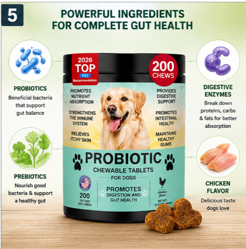 Happy dog enjoying improved digestion after daily probiotic support.