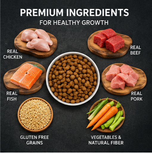 Puppy eating Next Level Super Premium Dog Food HI-PRO Puppy